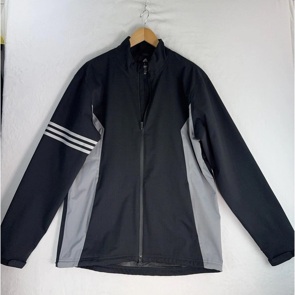 Adidas Golf Jacket Mens Medium Black Gray Climaproof Windbreaker Full Zip‎ Lined